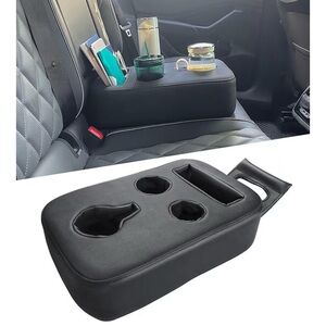 Black Leather Car Organizer Cup Holder Storage
